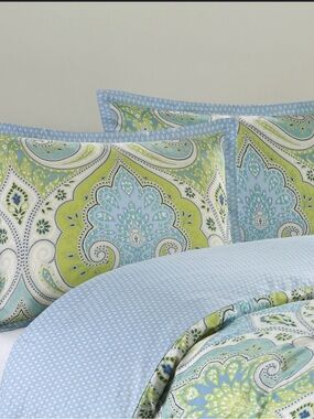 ECHO Design Duvet & Sham (2) set-“Sardinia” Paisley Print -Green & Blue F/Q
